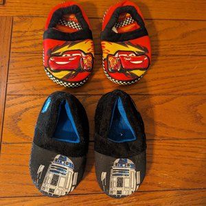 Lot of 2 Boys Pairs of Slippers: R2-D2 & Lightning McQueen Cars Star Wars sz S